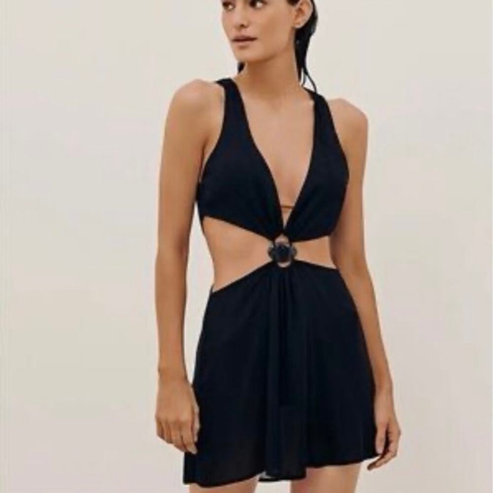 Vix Paula Hermanny Black Cutout Swim Cover Up Dress Size Medium
